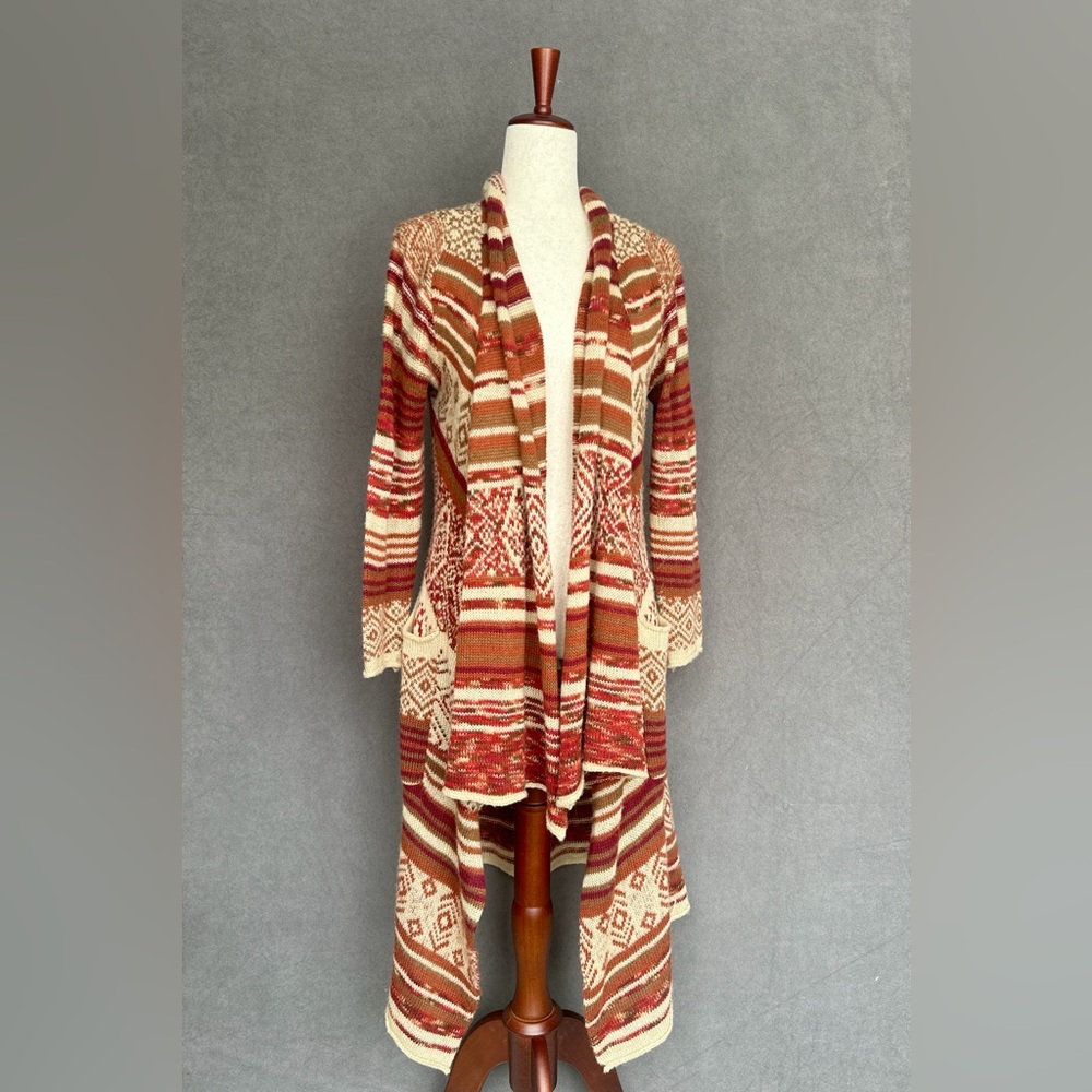 Papillon Women’s M Open Front Cardigan Sweater Fall Duster Tribal Lightweight
